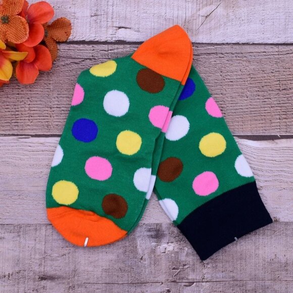 Miley Splash Womens Polka Dot Socks Colorful Dots on Green Orange Heel and Toe - Picture 1 of 10